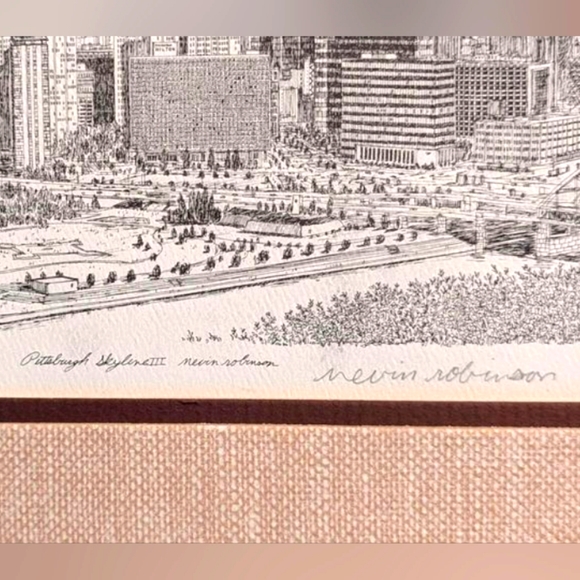 Vintage Pittsburgh Skyline Etching Signed by Nevin Robinson - Picture 3 of 3